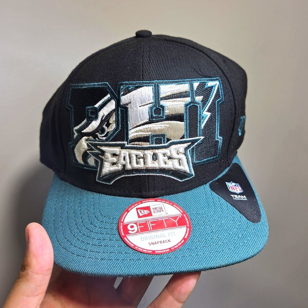 New Era 9FIFTY Philadelphia Eagles NFL Squared Up Snapback Hat Black Teal OSFA